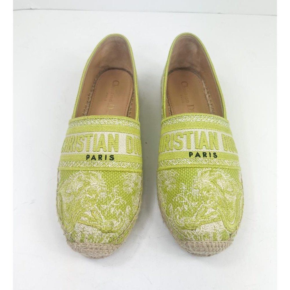 Authentic Christian DIOR Granville Lime Green Floral Flat Espadrilles Si… - Picture 5 of 17